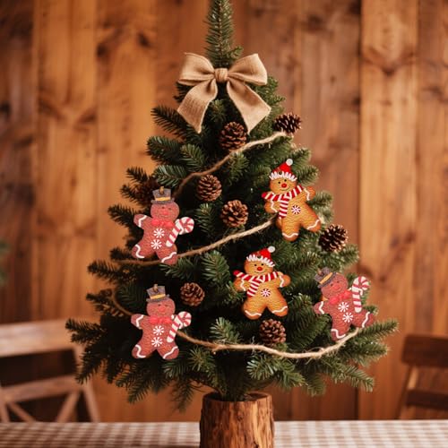 12PCS Gingerbread Man Christmas Ornaments Wooden Hanging Decorations for Holiday Tree & Home