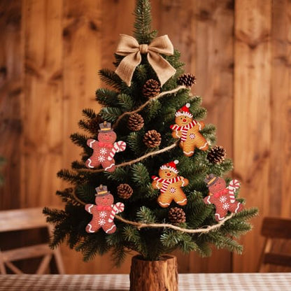 12PCS Gingerbread Man Christmas Ornaments Wooden Hanging Decorations for Holiday Tree & Home