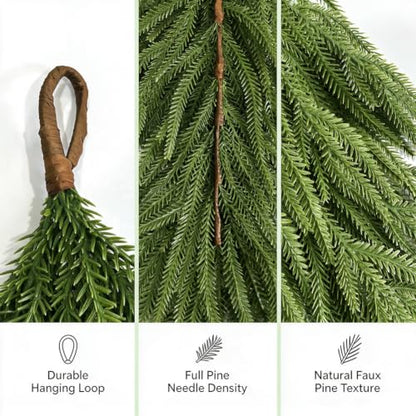 Artificial Christmas Teardrop Swag Set - 2 Pack 25 Inch Norfolk Pine Decor