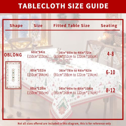 Christmas Elements Waterproof Rectangle Tablecloth 60 x 84 Inch - Holiday Decor