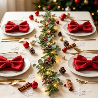 6ft Christmas Garland with Lights - Mantel Decor, Green Conifer, Red Berries & Pine Cones