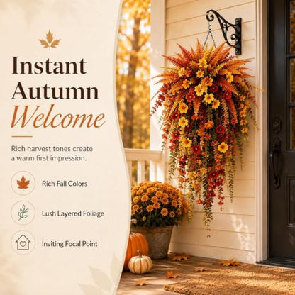 Artificial Fall Harvest Hanging Flowers Decor - Orange, Outdoor & Indoor