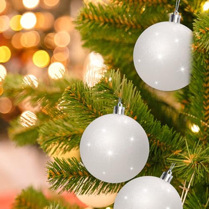Large Christmas Ornament Balls Set - 12 Glitter Snowballs, 3.15 Inch Shatterproof Decor