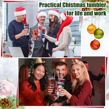 10 Sets Christmas Insulated Stainless Steel Tumblers with Lids & Straws - Deer Design