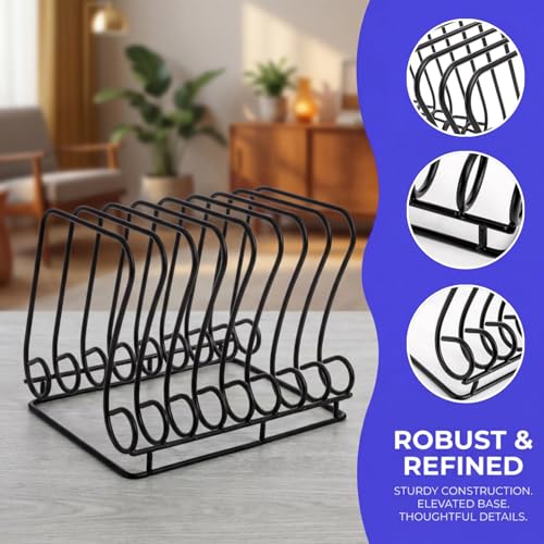 Wire Magazine Holder with 9 Slots & Elevated Base - Note-Shaped Metal Record Organizer, Pack of 2, 7.02 x 10.2 x 7.3 inches