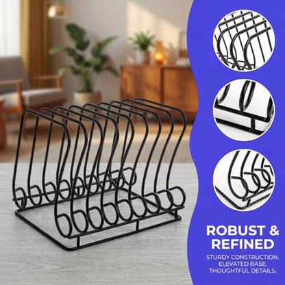 Wire Magazine Holder with 9 Slots & Elevated Base - Note-Shaped Metal Record Organizer, Pack of 2, 7.02 x 10.2 x 7.3 inches
