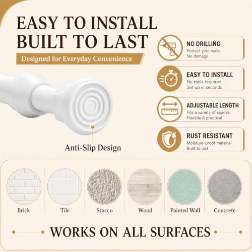 White Small Tension Curtain Rod 15.5-27.5 Inches - Non-Slip Spring Tension Rods