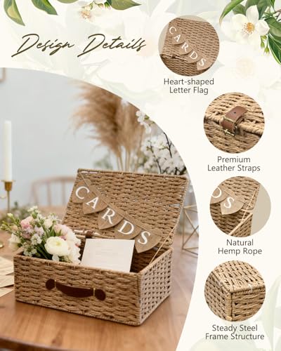 Large Wedding Card Box 14.2 Inch Seagrass Basket with Letter Flag - Rustic Wedding Decor
