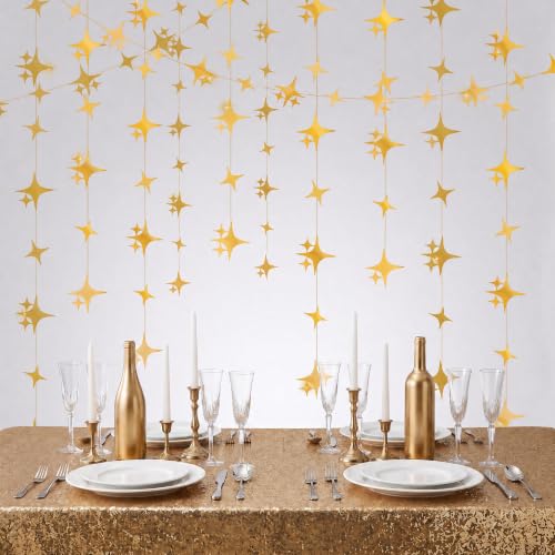 Gold Star Garland Decorations - 52 Feet Double-Sided Hanging Stars for Parties