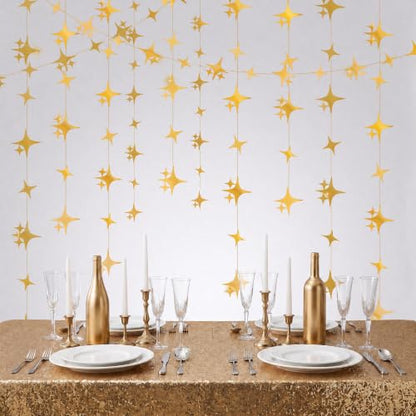Gold Star Garland Decorations - 52 Feet Double-Sided Hanging Stars for Parties