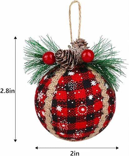 9 Pcs Black and Red Plaid Fabric Christmas Tree Ornaments - Holiday Decor