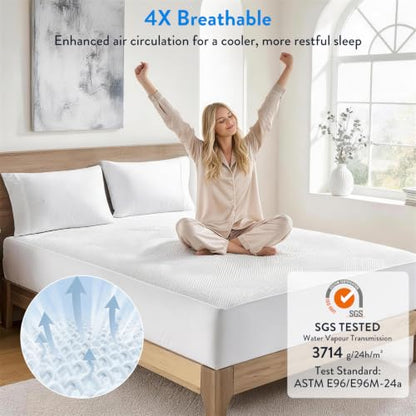 Waterproof Mattress Protector Queen Size Cooling Bed Cover - SureFit White