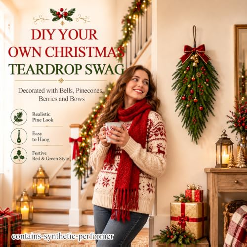 Artificial Norfolk Pine Christmas Teardrop Swag - 27.5 Inches Holiday Decor