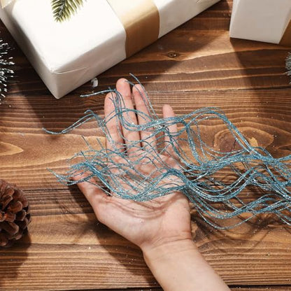 Lyrow Lake Blue Christmas Glitter Curly Branches - 17 Inch Holiday Decor Set