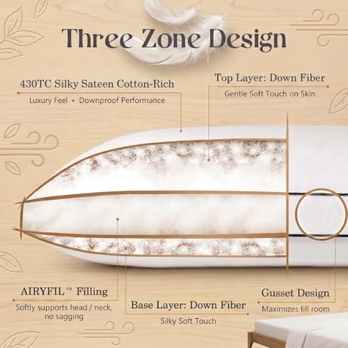 King Size Goose Feather Down Pillow Set of 2 - White, Soft & Fluffy, Hotel Collection
