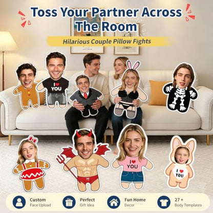 Custom Face Pillow Body Pillow - Personalized Photo Plush Throw