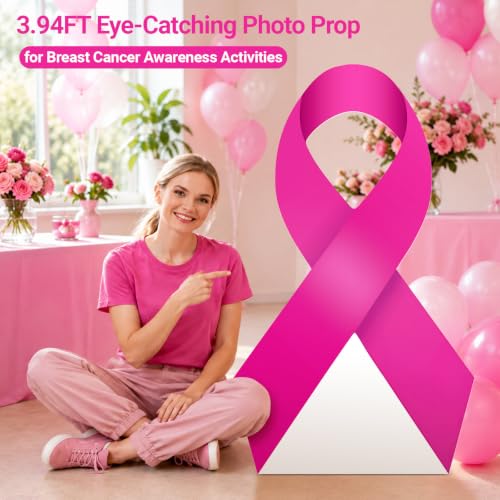Pink Ribbon Awareness Stand-Up for Indoor Outdoor Decor - 4 FT