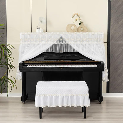 Boho Lace Piano Bench Cover - White, 29.9 x 14.2 inches, Rectangle Slipcover