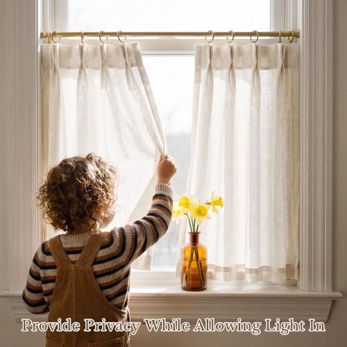 Natural Linen Curtains 24 Inch Length, Pinch Pleat, Light Filtering, 2 Panels