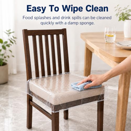 Plastic Dining Chair Covers Reusable Clear PVC Seat Protectors - Set of 4