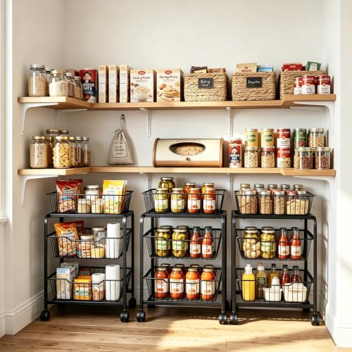 3-Tier Pull-Out Rolling Pantry Organizer with Wheels - Adjustable Storage Cart - Variation 1