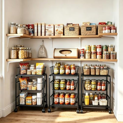 3-Tier Pull-Out Rolling Pantry Organizer with Wheels - Adjustable Storage Cart - Variation 1
