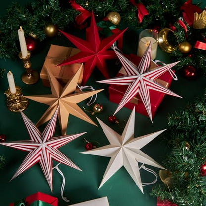 7-Pointed Paper Star Lanterns - Red & White Christmas Hanging Decorations, 12 Inch, 5 Pack - Variation of THIS listing