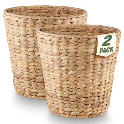 Natural Water Hyacinth 2-Pack 3 Gallon Decorative Wicker Trash Cans for Bathroom