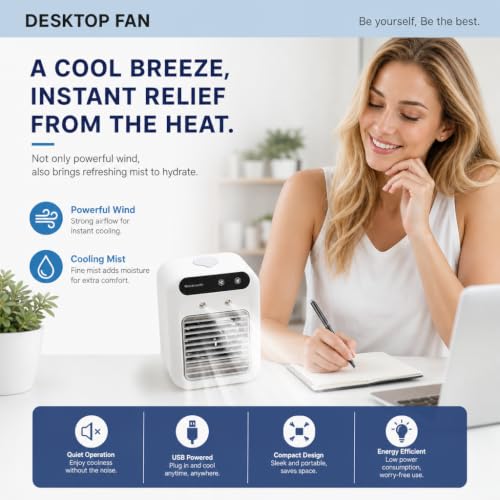 Portable Air Conditioner Fan with 3 Speeds, 2 Modes & 500ML Water Tank