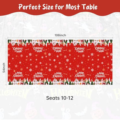 Christmas Tablecloths 3 Pack - Red Festive Plastic Covers with Santa & Snowflakes
