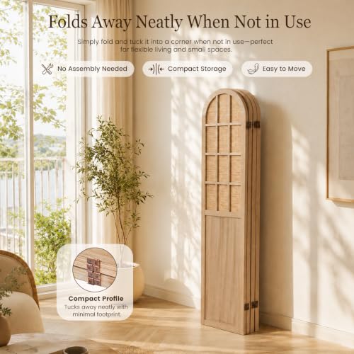 4 Panel Room Divider Privacy Screen - Bamboo Wood Light Brown (Variation: Lightbrown)