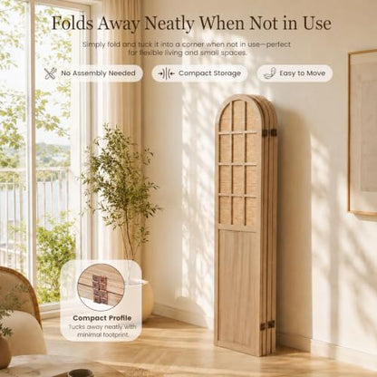 4 Panel Room Divider Privacy Screen - Bamboo Wood Light Brown (Variation: Lightbrown)