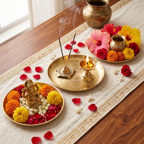 Diwali Pooja Thali Set - 6 Pcs Mandala Gold & Silver Gray Return Gifts