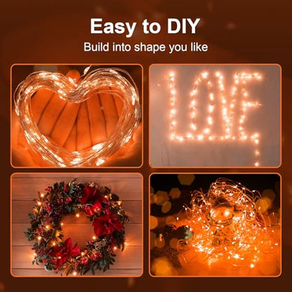 Battery-Operated Fairy Lights 100 Pack, 7ft Copper Wire LED String Lights with 3 Modes - Orange