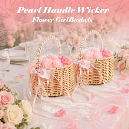 Flower Girl Basket Set with Pearl Handle & 600 Petals for Wedding Decor