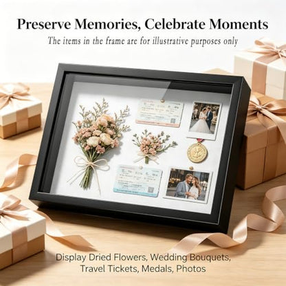 8x10 Deep Shadow Box Frame for Dried Flowers and Keepsakes - Black