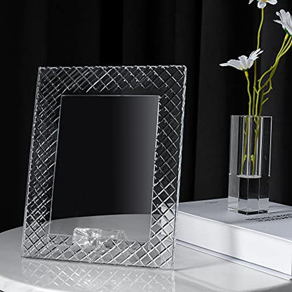 kitCom 5x7 Inch Crystal Wedding Photo Frame with Embossed Design – Keepsake Tabletop Display, Clear Gift Box