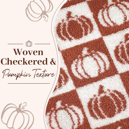 Pumpkin Checkered Fall Hand Towels for Bathroom & Kitchen - Set of 2