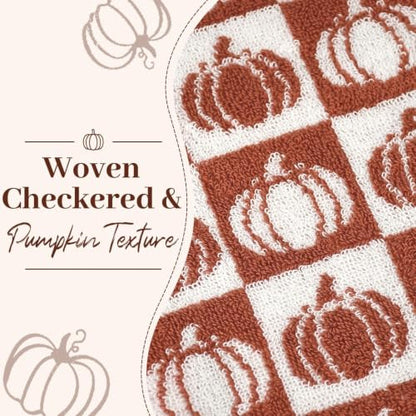 Pumpkin Checkered Fall Hand Towels for Bathroom & Kitchen - Set of 2