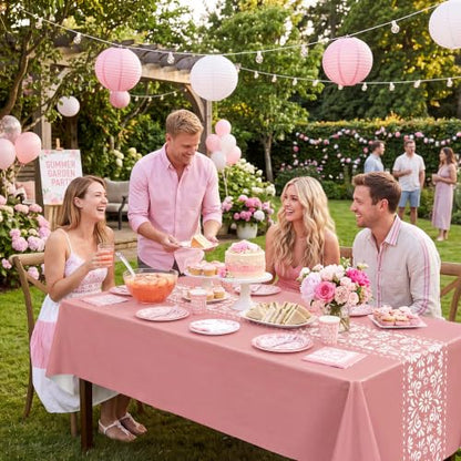 Mexican Tablecloth Set - Pink 54x108 Inch, 8 Pcs, Fiesta Party Decor