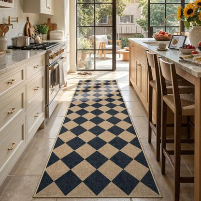 Lahome Checkered Hallway Runner Rug Non Slip 2'6" x 10' Black & Natural