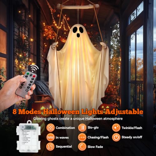 Outdoor Hanging Ghost Decor - 5FT White Swing Ghost with Remote Control Variation