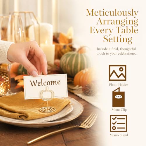 24 Pack Gold Pumpkin Table Number Holders for Fall Thanksgiving & Party Decor