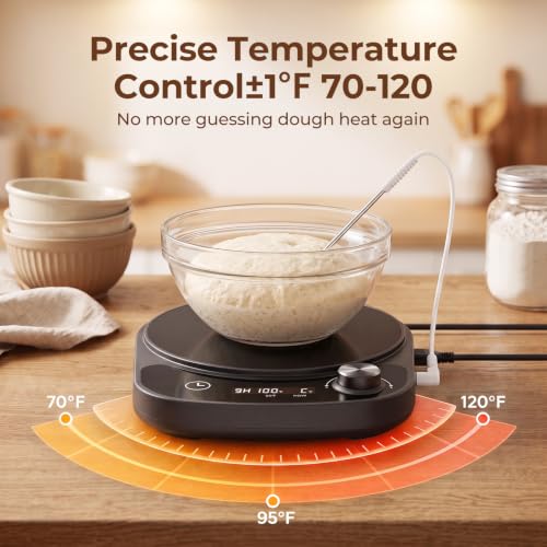 Black Sourdough Starter Warmer with Real-Time Dough Probe, 70-120°F