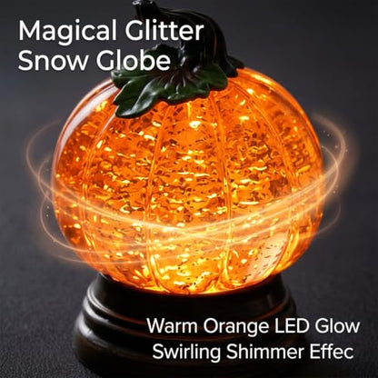 Glitter Lighted Pumpkin Snow Globe with LED Warm Glow Halloween Decor