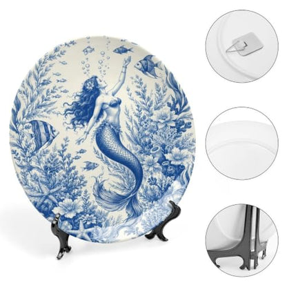 Mermaid Underwater Floral Bone China Decorative Plate 8 Inch Wall & Stand Display