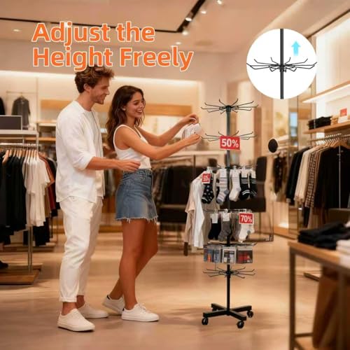 Black 7-Tier Rotating Metal Display Stand Rack with Adjustable Shelves