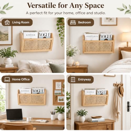 Wooden Wall-Mounted Magazine Rack - Rustic Modern Organizer for Books