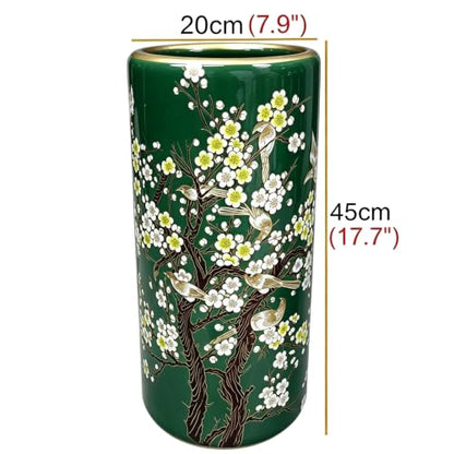 Multicolor Ceramic Umbrella Stand with Hand-Painted Floral Pattern - Green