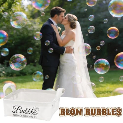 Wedding Bubbles Holder with Handles - Ivory White Storage Basket, 2 Pack - Bubble Variation
